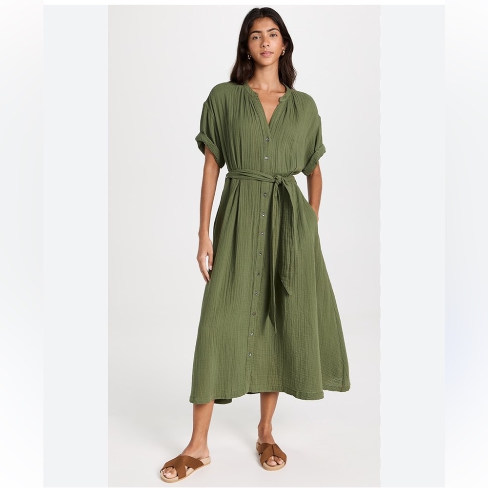 XIRENA Cate Elegant Green Midi Dress Made in USA Without Belt